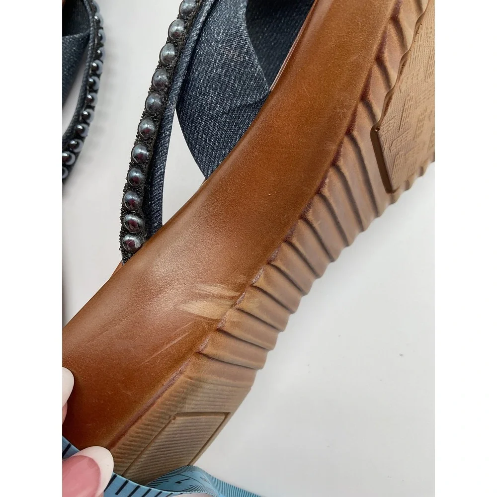 Italiana Denim Thong Sandals Beaded Detail Casual‎ Summer Slides Size 9M - Picture 9 of 10